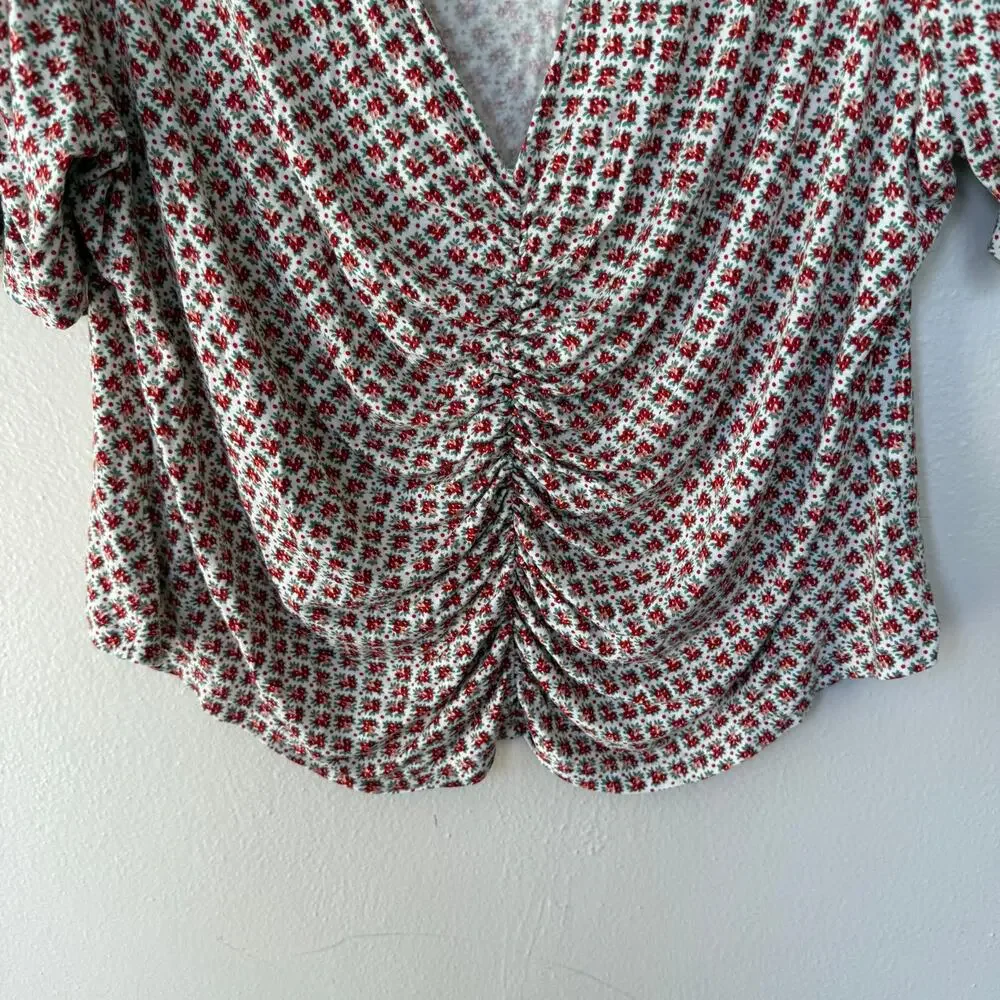Boden Floral Ruched V-Neck Blouse Size US 20/22 UK 22